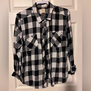 Faded Glory Black and White Plaid Button Down Shirt